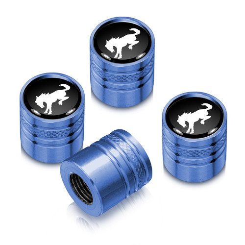Ford Bronco in Black on Blue Cylinder Style Aluminum Tire Valve Stem Caps