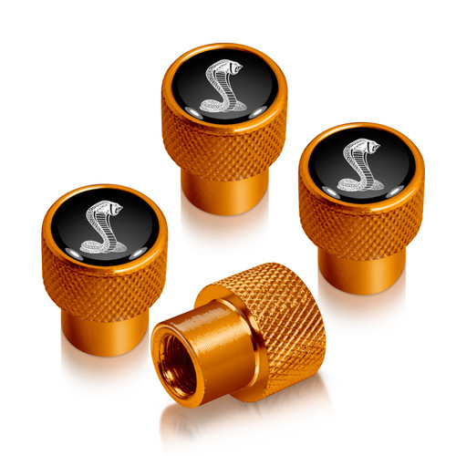 Ford Mustang Cobra in Black on Golden Easy-Grip Aluminum Tire Valve Stem Caps