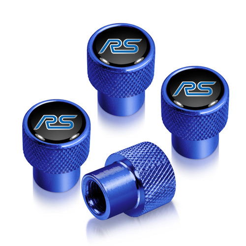 Ford Focus RS in Black on Blue Easy-Grip Aluminum Tire Valve Stem Caps