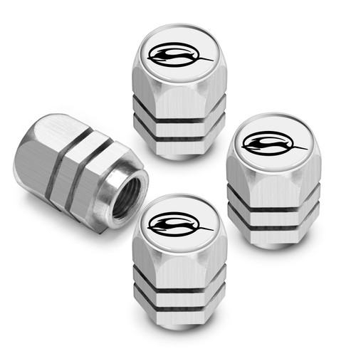 Chevrolet Impala Logo in White on Silver Hexagon Shape Premium Anodized Aluminum Tire Valve Stem Caps - Set of 4