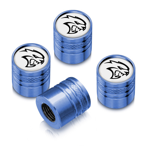 Dodge SRT Hellcat Logo in White on Blue Cylinder Style Aluminum Tire Valve Stem Caps