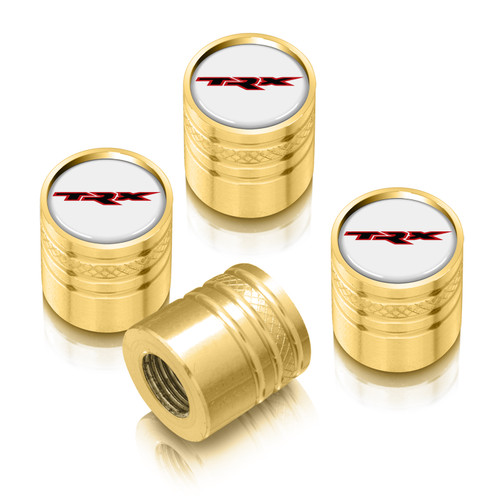 RAM 1500 TRX in White on Golden Cylinder-Style Premium Anodized Aluminum Tire Valve Stem Caps