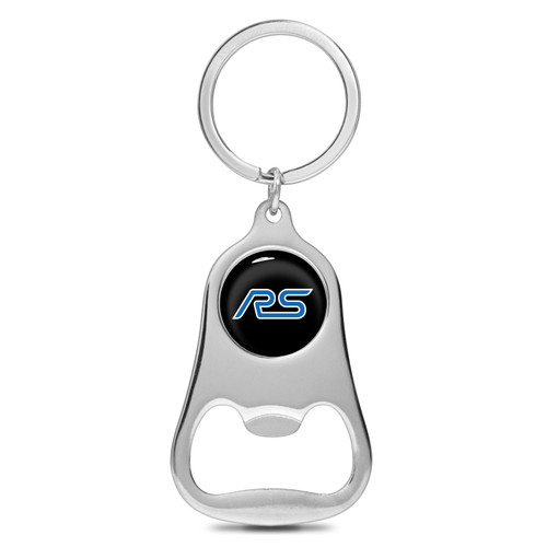 Ford RS Black Logo Chrome Finish Flat Bottle Opener Metal Key Chain