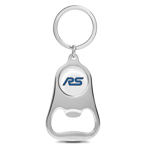 Ford RS White Logo Chrome Finish Flat Bottle Opener Metal Key Chain