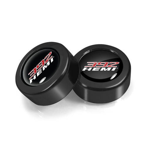 HEMI 392 in Black Dome Logo on Black two ABS Plastic License Plate Frame Screw Cover Set