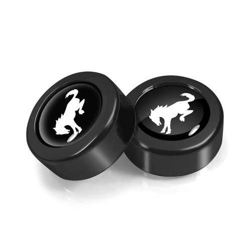 Ford Bronco in Black on Black two ABS Plastic License Plate Frame Screw Cover Set