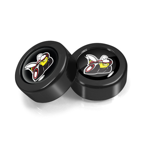 Dodge Scat-Pack in Black Dome Logo on Black two ABS Plastic License Plate Frame Screw Cover Set