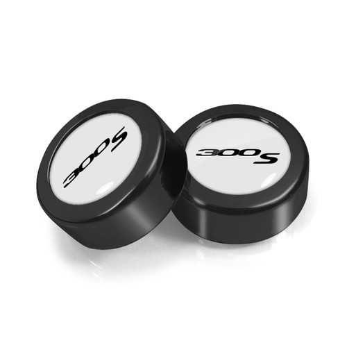 Chrysler 300S in White Dome Logo on Black two ABS Plastic License Plate Frame Screw Cover Set