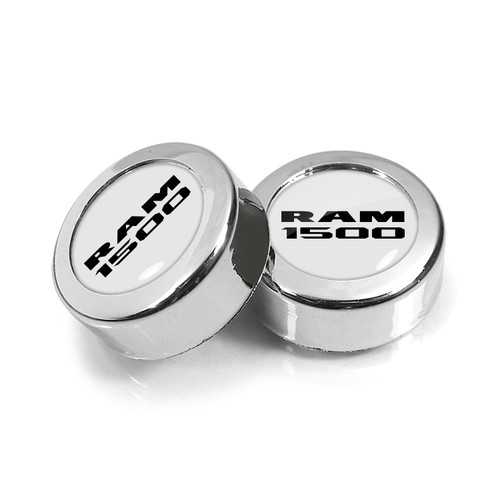 RAM 1500 Logo in White Dome Logo on Chrome two ABS Plastic License Plate Frame Screw Cover Set
