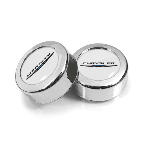Chrysler Logo in White Dome Logo on Chrome two ABS Plastic License Plate Frame Screw Cover Set