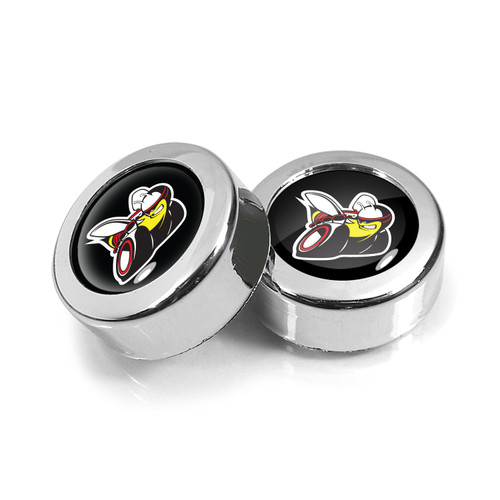 Dodge Scat-Pack in Black Dome Logo on Chrome two ABS Plastic License Plate Frame Screw Cover Set