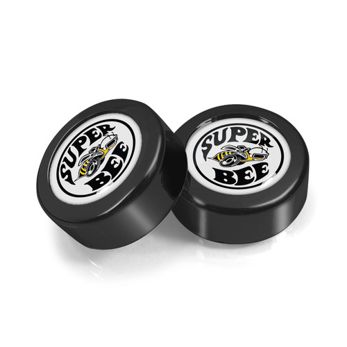 Dodge Super-Bee in White Dome Logo on Black two ABS Plastic License Plate Frame Screw Cover Set