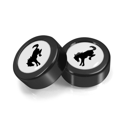 Ford Bronco in White on Black two ABS Plastic License Plate Frame Screw Cover Set