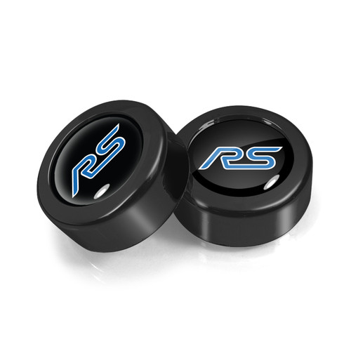 Ford Focus RS in Black on Black two ABS Plastic License Plate Frame Screw Cover Set