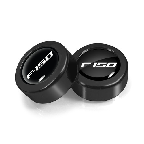 Ford F-150 in Black on Black two ABS Plastic License Plate Frame Screw Cover Set