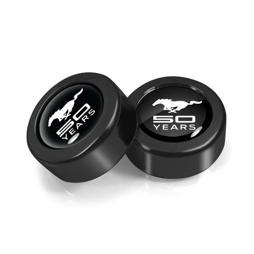 Ford Mustang 50 Years in Black on Black two ABS Plastic License Plate Frame Screw Cover Set