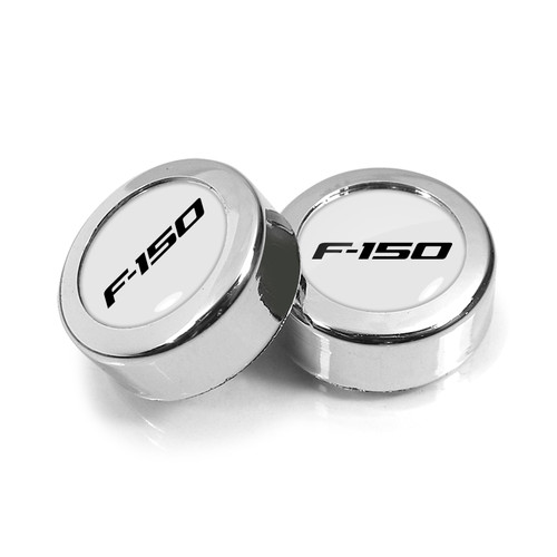Ford F-150 in White on Chrome two ABS Plastic License Plate Frame Screw Cover Set
