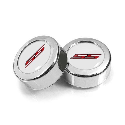 Chevrolet Camaro SS Logo in White on Chrome two ABS Plastic License Plate Frame Screw Cover Set