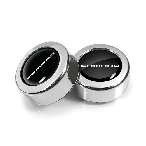 Chevrolet Camaro in Black on Chrome two ABS Plastic License Plate Frame Screw Cover Set
