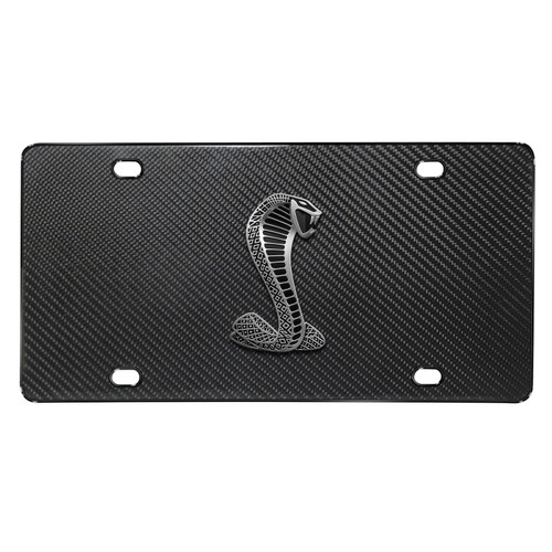 Ford Mustang Cobra 3D Heavy Metal Logo on Real Black Carbon Fiber License Plate