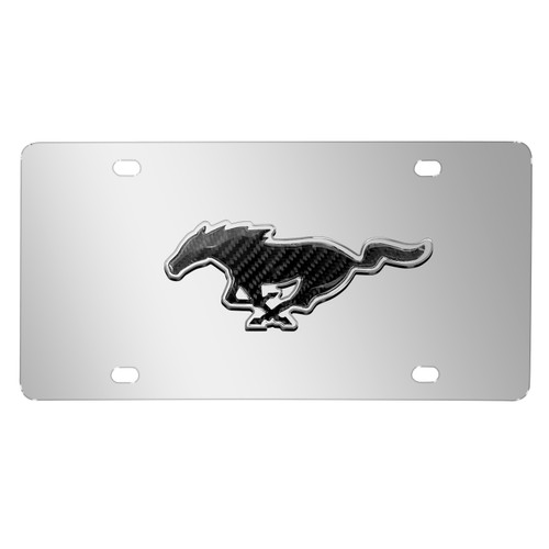 Ford Mustang 3D Real Carbon Fiber Metal on Mirror Chrome Stainless Steel License Plate