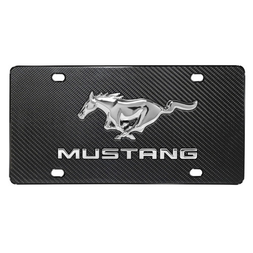 Ford Mustang Dual 3D Logo on Real Black Carbon Fiber License Plate