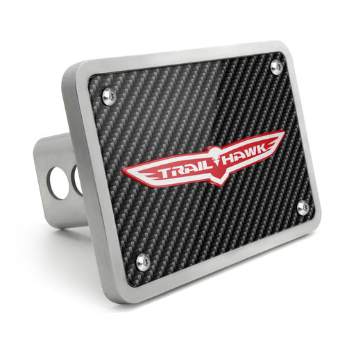 Jeep Trailhawk 3D Logo on Carbon Fiber Look Rectangular Brushed Silver Billet Aluminum 2 inch Tow Hitch Cover