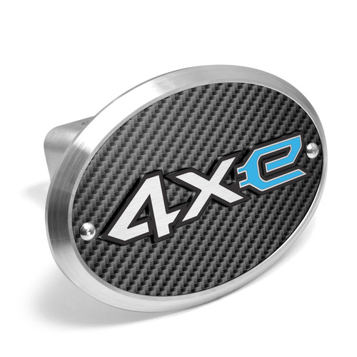 Jeep 4Xe 3D Logo on Carbon Fiber Look Plate Oval Brushed Silver Billet Aluminum 2 inch Tow Hitch Cover