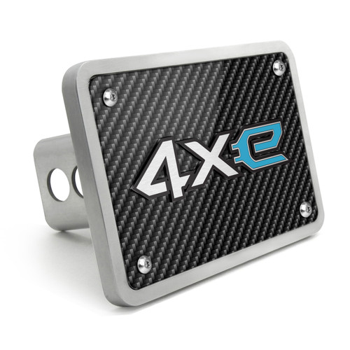 Jeep 4Xe 3D Logo on Carbon Fiber Look Rectangular Brushed Silver Billet Aluminum 2 inch Tow Hitch Cover