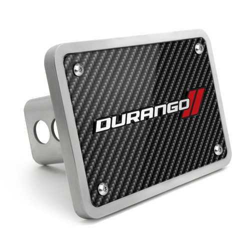 Dodge Durango 3D Logo on Carbon Fiber Look Rectangular Brushed Silver Billet Aluminum 2 inch Tow Hitch Cover