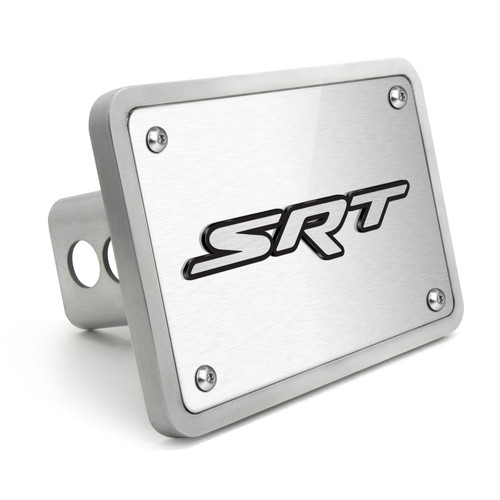 Dodge RAM SRT 3D Logo on Rectangular Brushed Silver Billet Aluminum 2 inch Tow Hitch Cover