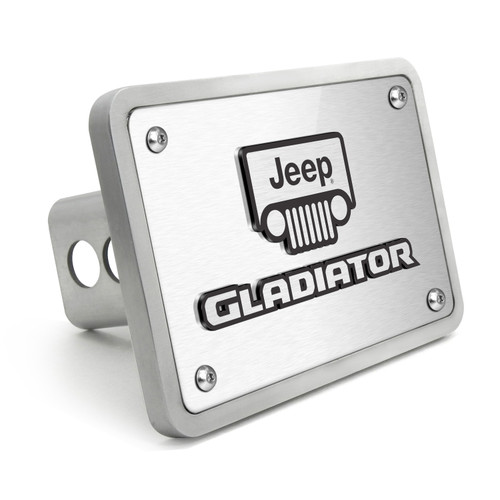 Jeep Gladiator 3D Logo on Rectangular Brushed Silver Billet Aluminum 2 inch Tow Hitch Cover