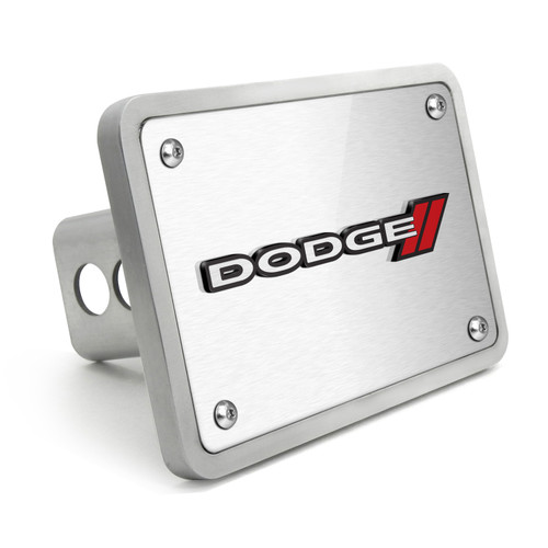 Dodge 3D Logo on Rectangular Brushed Silver Billet Aluminum 2 inch Tow Hitch Cover
