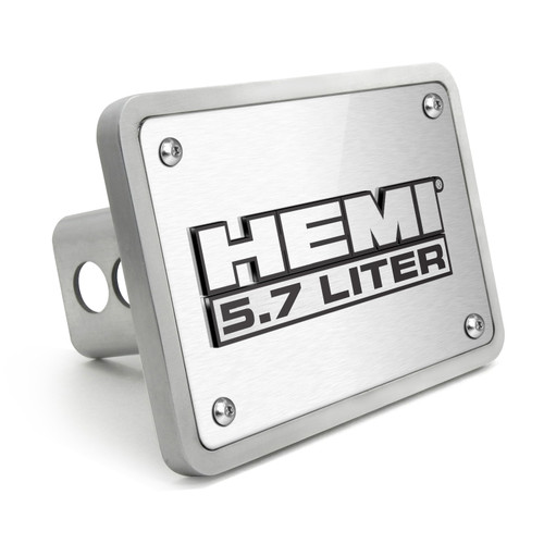 HEMI 5.7 Liter 3D Logo on Rectangular Brushed Silver Billet Aluminum 2 inch Tow Hitch Cover