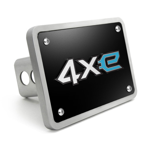 Jeep 4Xe 3D Logo on Black Plate Rectangular Brushed Silver Billet Aluminum 2 inch Tow Hitch Cover