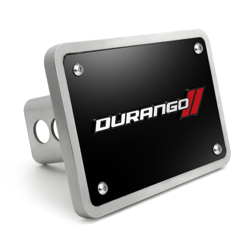 Dodge Durango 3D Logo on Black Plate Rectangular Brushed Silver Billet Aluminum 2 inch Tow Hitch Cover