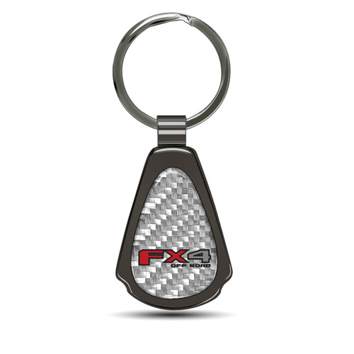 Ford F-150 FX4 Off Road Real Black Carbon Fiber Gunmetal Metal Teardrop Key Chain