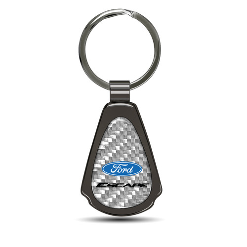 Ford Escape Silver Genuine Carbon Fiber Black Metal Teardrop Key Chain