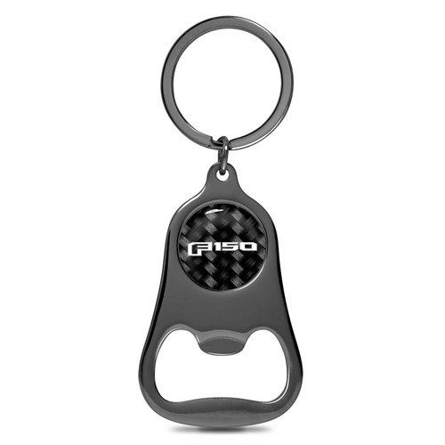 Ford F-150 Logo Carbon Fiber Flat Bottle Opener Black Metal Key Chain