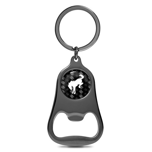 Ford Bronco Logo Carbon Fiber Flat Bottle Opener Black Metal Key Chain