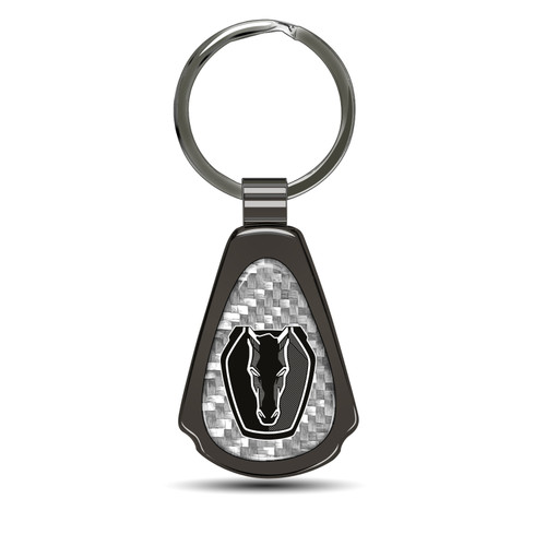 Ford Mustang Dark-Horse Silver Genuine Carbon Fiber Black Metal Teardrop Key Chain