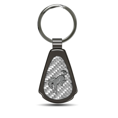 Ford Bronco in Gray Silver Genuine Carbon Fiber Black Metal Teardrop Key Chain
