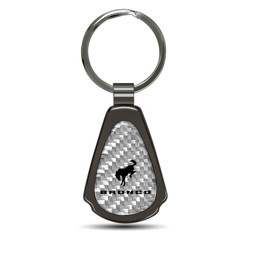 Ford Bronco Silver Genuine Carbon Fiber Black Metal Teardrop Key Chain