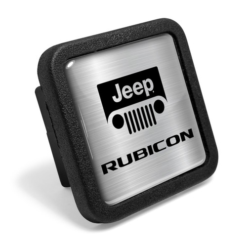 Jeep Rubicon in Silver on Black Rubber Heavy-Duty 2" Trailer Tow Hitch Receiver Cover for Class 3 and Class 4