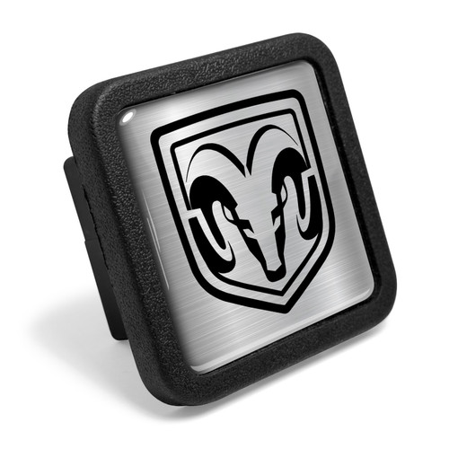 RAM Logo in Silver on Black Rubber Heavy-Duty 2" Trailer Tow Hitch Receiver Cover for Class 3 and Class 4