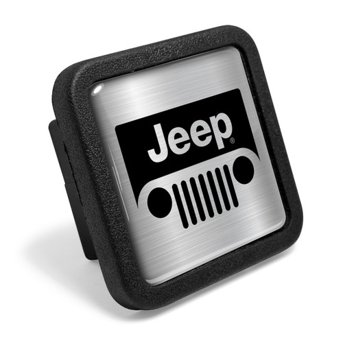 Jeep Grill Logo in Silver on Black Rubber Heavy-Duty 2" Trailer Tow Hitch Receiver Cover for Class 3 and Class 4