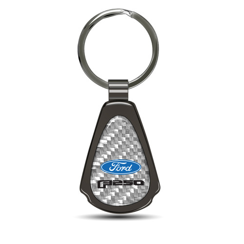 Ford F-250 Silver Genuine Carbon Fiber Black Metal Teardrop Key Chain