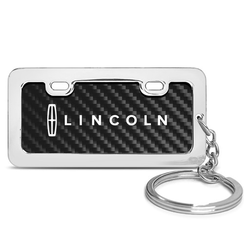 Lincoln Black Real Carbon Fiber Mini Chrome Metal License Frame Style Key Chain