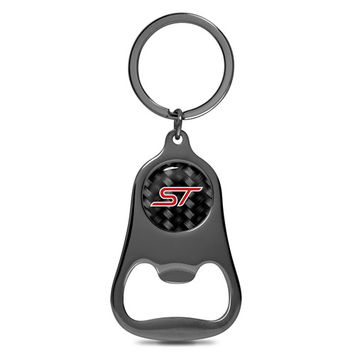 Ford ST Logo Carbon Fiber Flat Bottle Opener Black Metal Key Chain