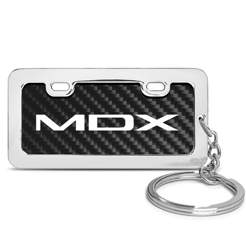 Acura MDX Custom Designed Black Real Carbon Fiber Chrome License Frame Style Key Chain